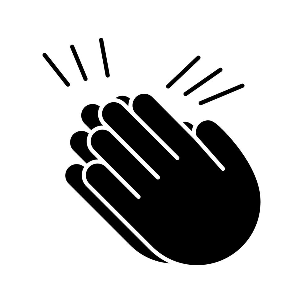 Clapping hands emoji glyph icon. Silhouette symbol. Applause gesture. Congratulation. Negative space. Vector isolated illustration