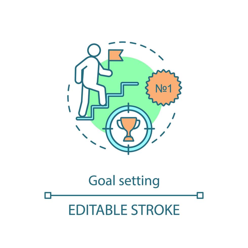 Goal setting concept icon. Persistence. Professional development. Career ladder movement. Goal achievement idea thin line illustration. Vector isolated outline drawing. Editable stroke