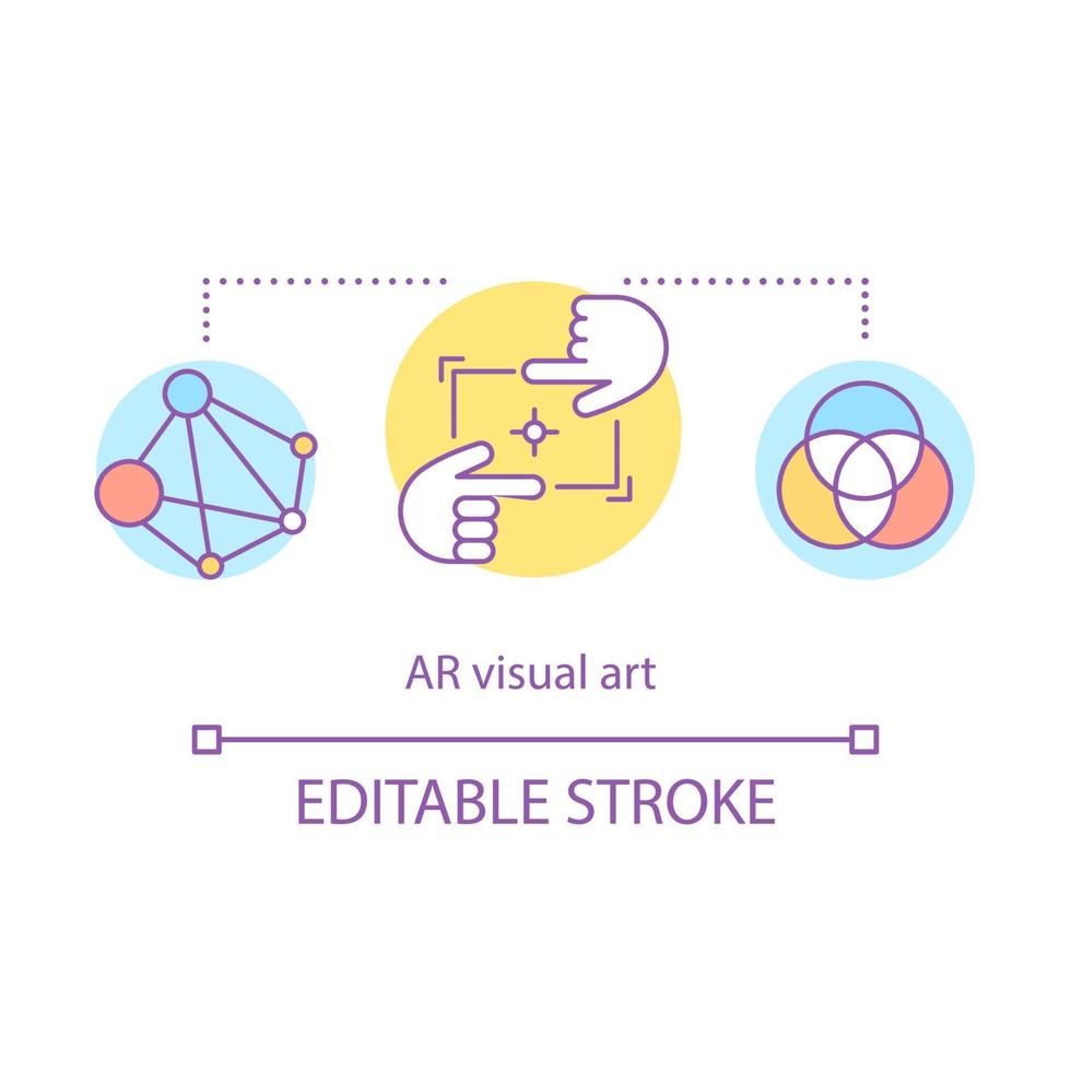 AR visual art concept icon. Digital art marketplace. Cyberspace for artist. 3D visualization art. Augmented reality artwork idea thin line icons. Vector isolated outline drawing. Editable stroke