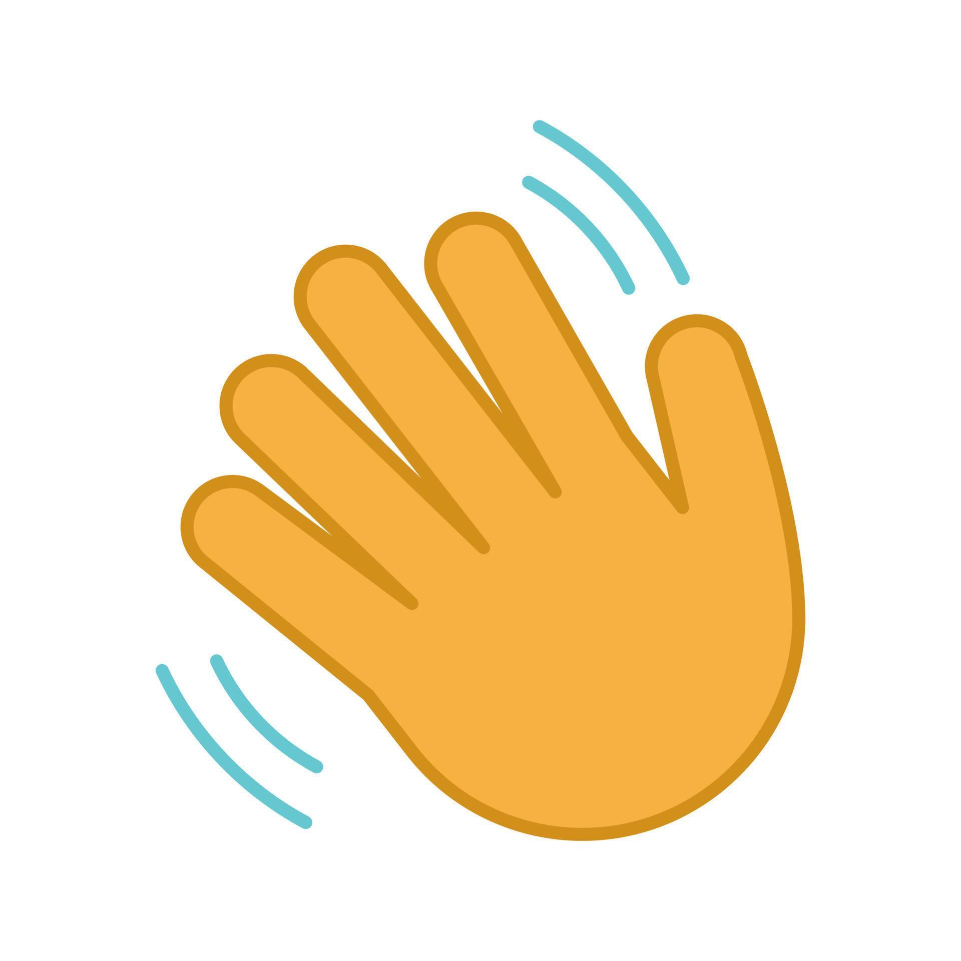 Waving hand gesture emoji color icon. Hello, hi, bye, goodbye hand ...