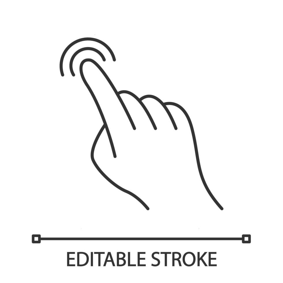 Touchscreen gesture linear icon. Point, click, 2x tap gesturing. Human hand and fingers. Using sensory devices. Thin line illustration. Contour symbol. Vector isolated outline drawing. Editable stroke
