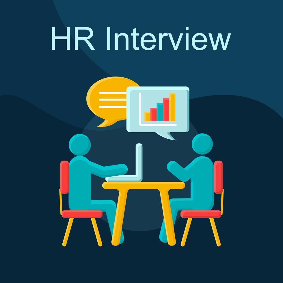 HR interview flat concept vector icon. Job interviewing idea cartoon color illustrations set. Employment, recruitment. Analytical skills testing. Meeting, conversation. Isolated graphic design element