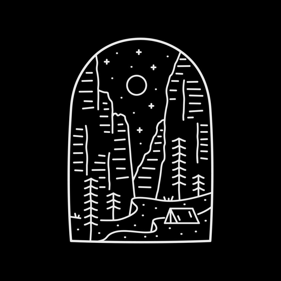 camp on desert America in mono line art design for t-shirt, badge, sticker, etc vector