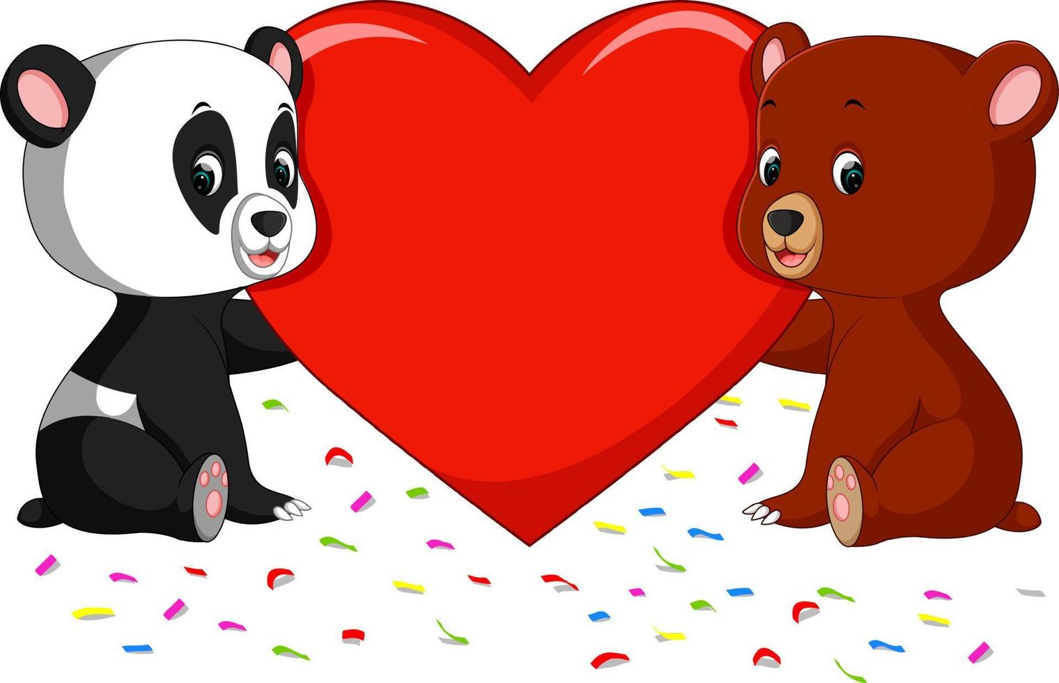 oso y panda con corazón vector