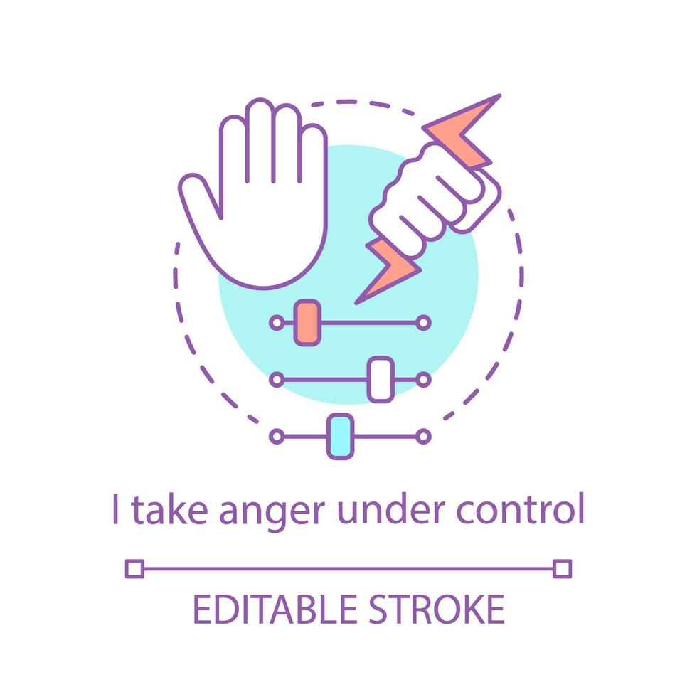 Anger control concept icon. Composure idea thin line illustration. Self-control restraint emotion. Calm attitude. Warning behavior. Aggressive mood. Vector isolated outline drawing. Editable stroke