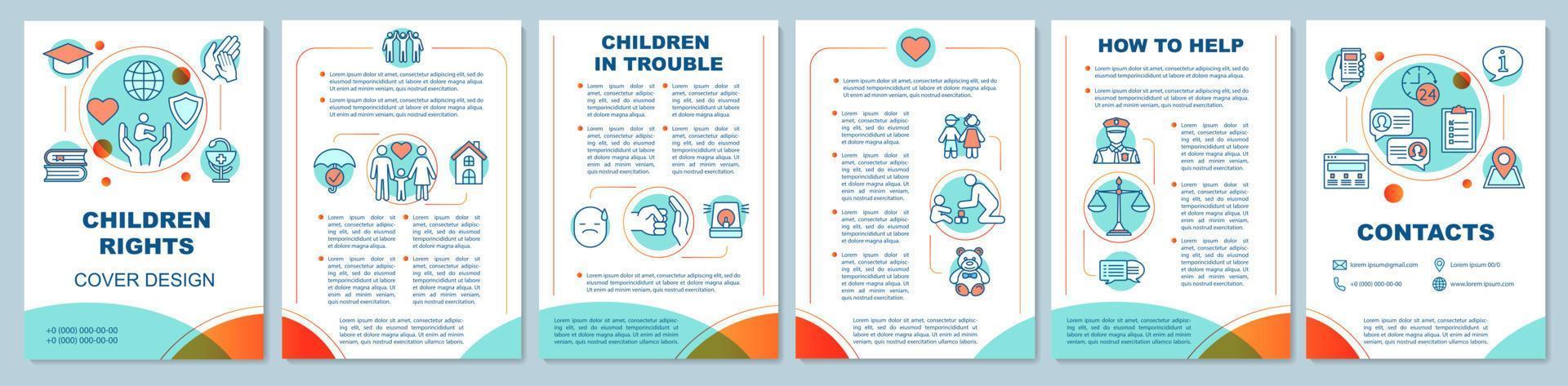 Children rights brochure template layout. Stop domestic violence. Flyer, booklet, leaflet print design with linear illustrations. Vector page layouts for magazines, annual reports, advertising posters