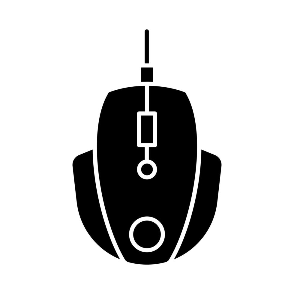 Gaming mouse glyph icon. Esports equipment. Player digital device. High-speed computer manipulator. Silhouette symbol. Negative space. Vector isolated illustration