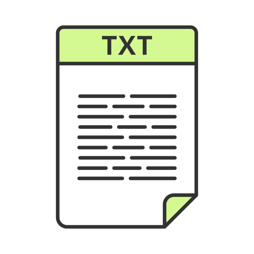 TXT file color icon. Text file format. Unformatted text document. Isolated vector illustration