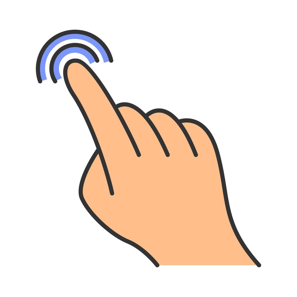 Touchscreen gesture color icon. Tap, point, click, double tap, drag, double click gesturing. Using sensory devices. Human hand and fingers. Isolated vector illustration