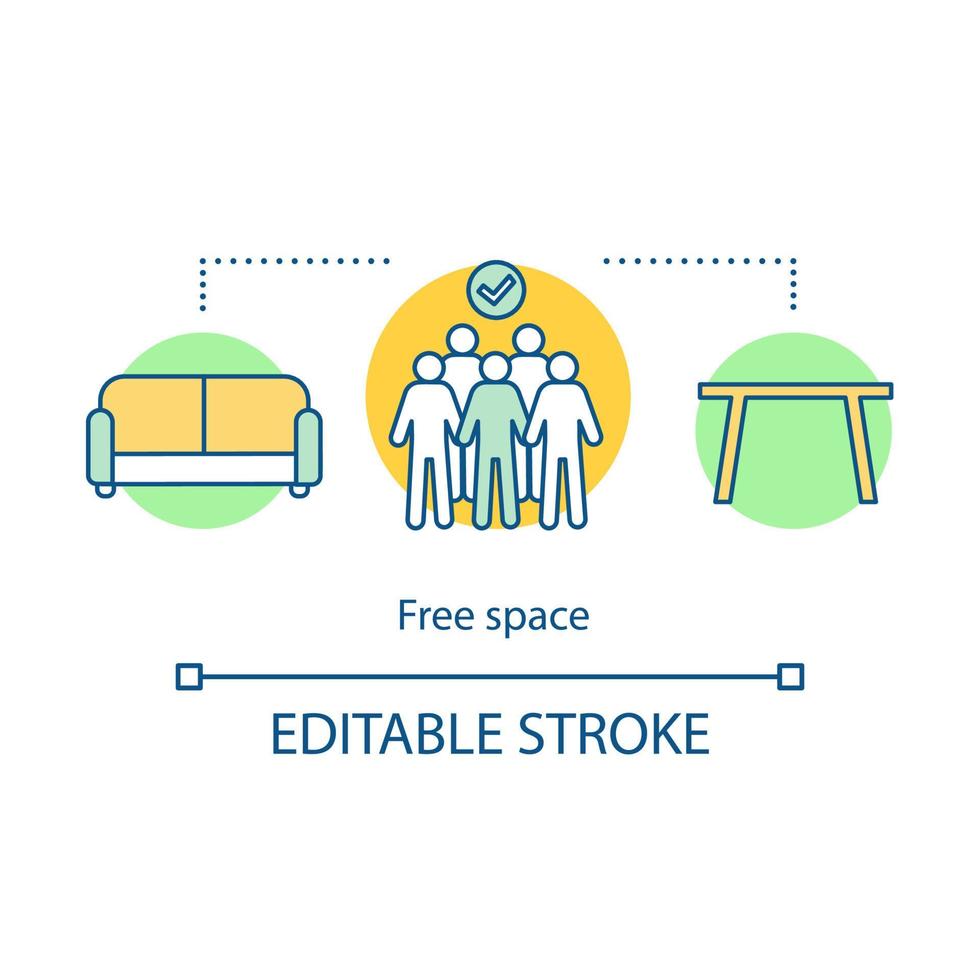 Free space concept icon. Place for relax and work. Office lounge. Common living room in hostel. Dormitory accommodation idea thin line illustration. Vector isolated outline drawing. Editable stroke