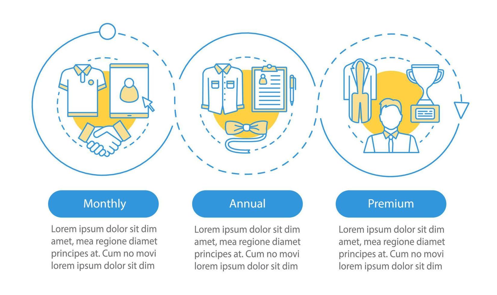 plantilla infográfica vectorial de servicios de consulta de estilo masculino. club de caballeros. descuentos en compras. planes tarifarios. visualización de datos con tres pasos y opciones. gráfico de línea de tiempo del proceso. diseño de flujo de trabajo vector