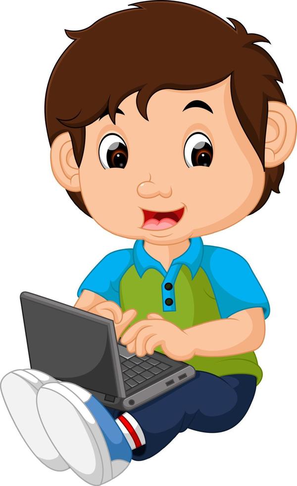 boy using laptop vector