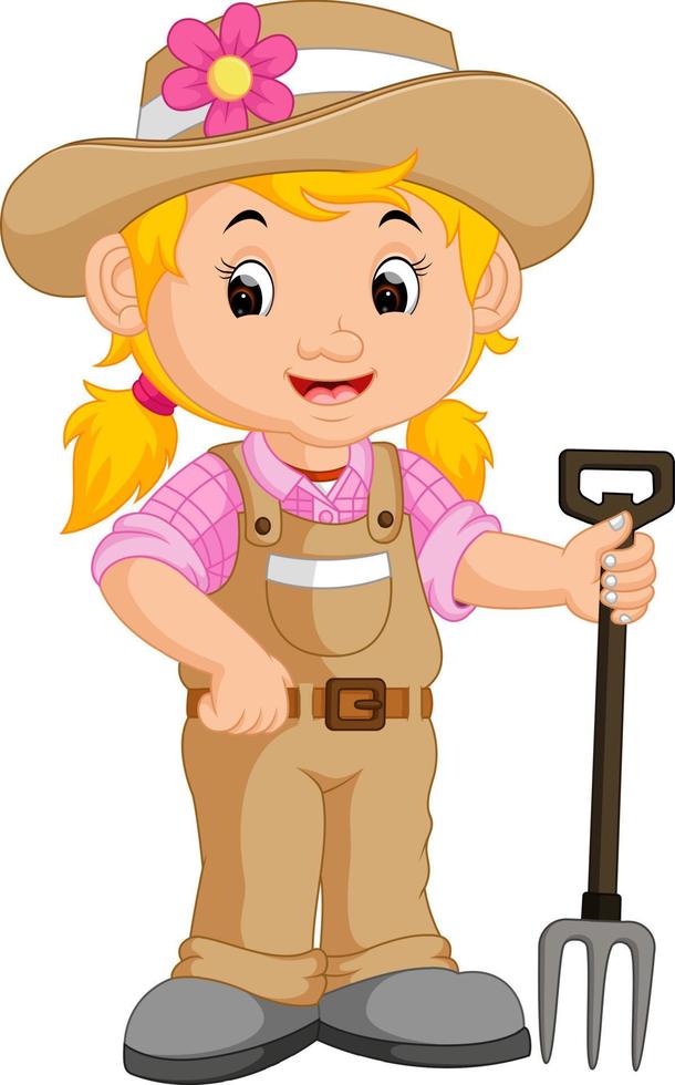 girl farmer cartoon vector