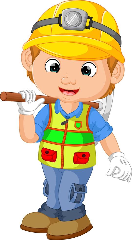 caricatura, trabajador de la construcción, reparador, con, pico vector