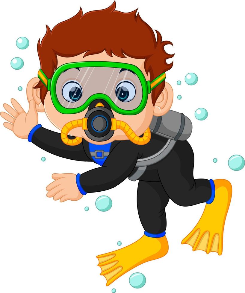 diver boy cartoon vector