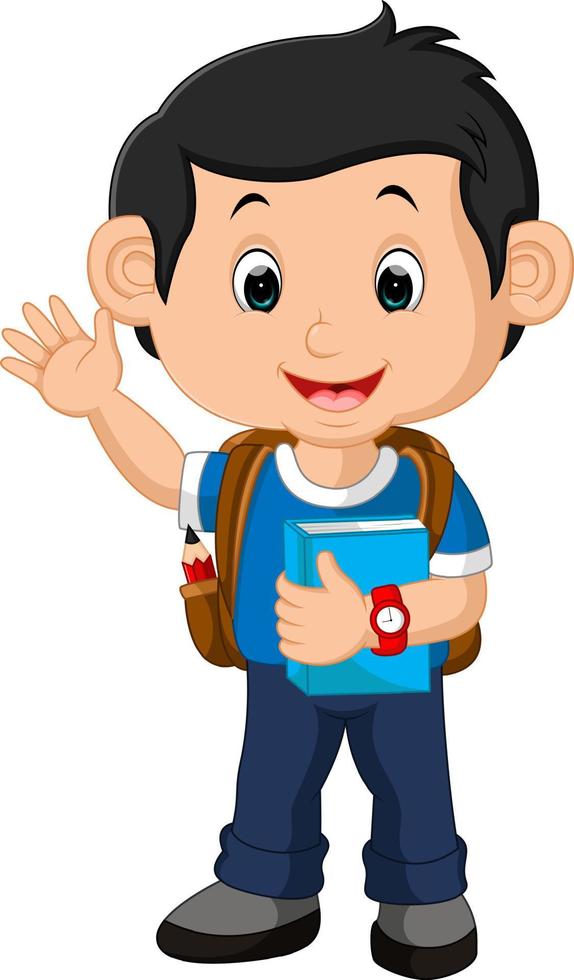 School boy cartoon walking vector