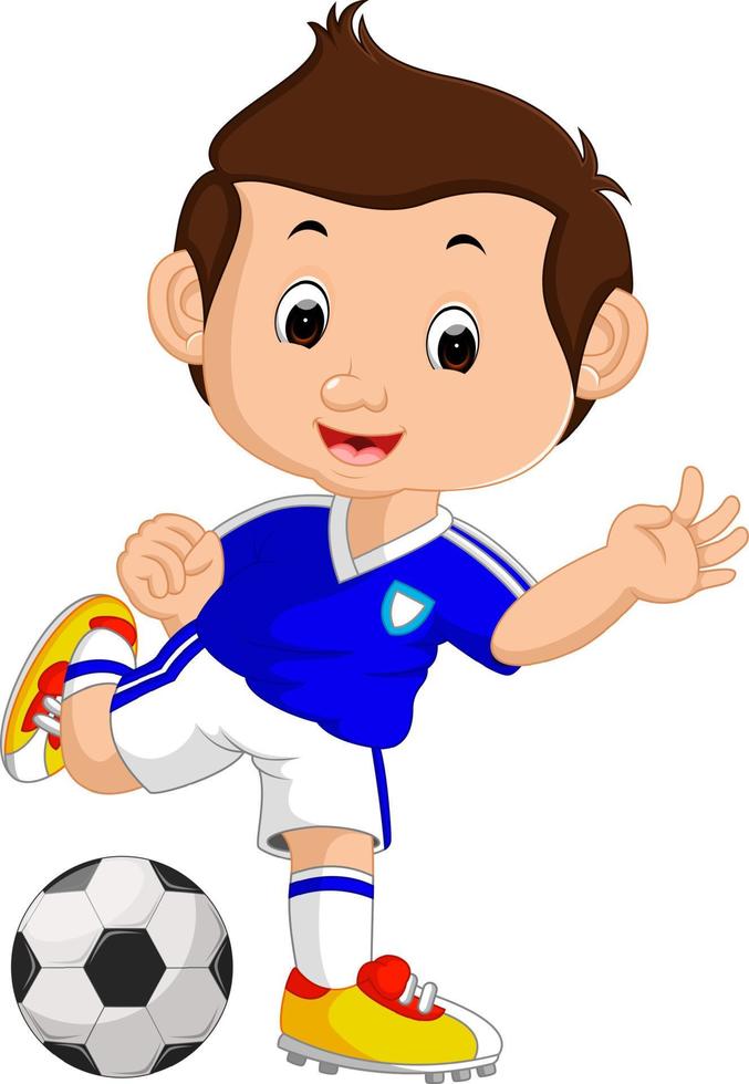 niño de dibujos animados jugando al fútbol vector