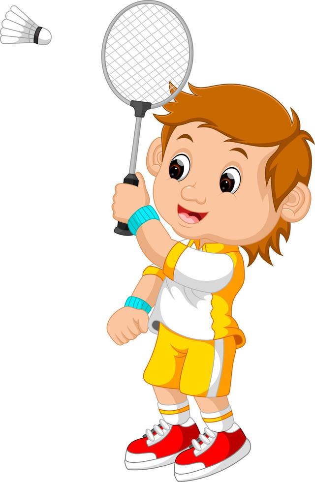 Cartoon boy playing badminton vector