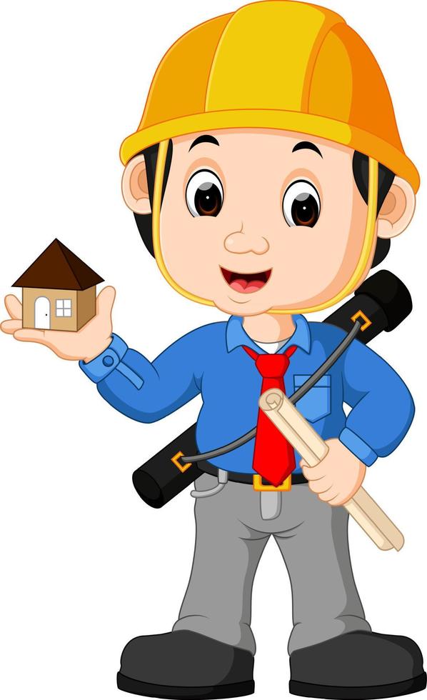 young man architect cartoon vector