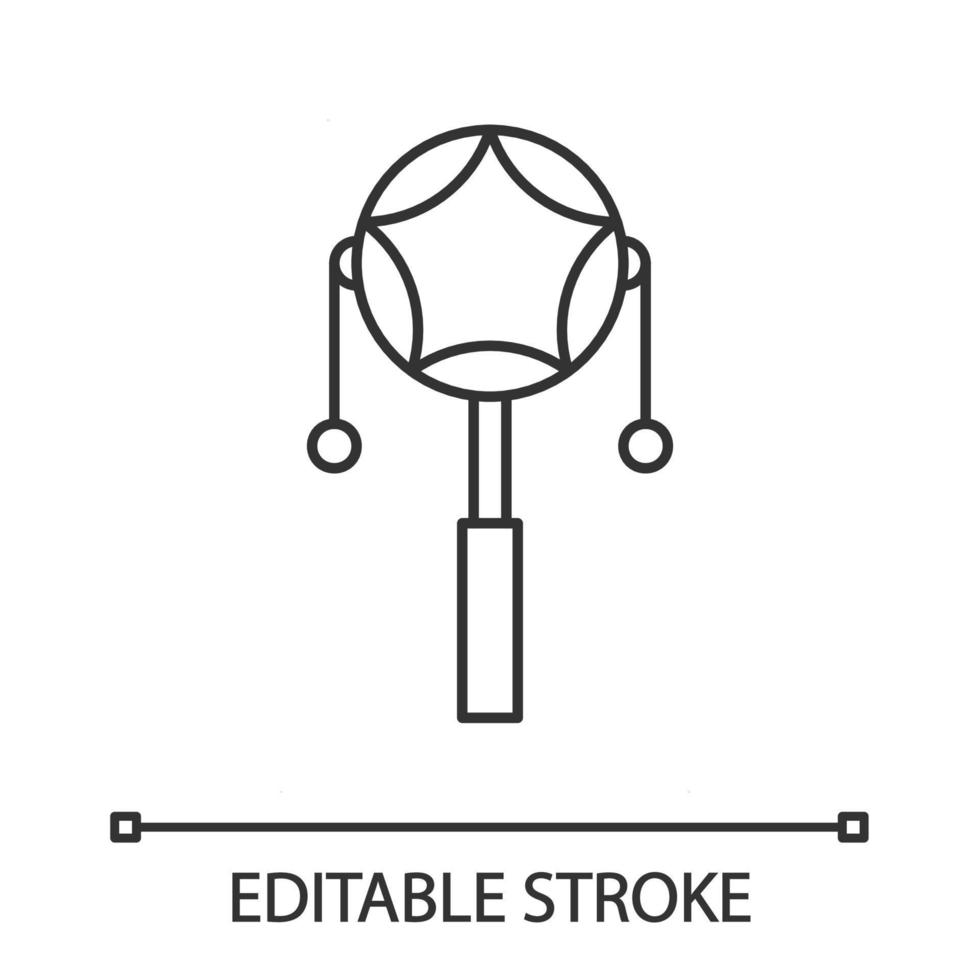 Mexican pellet drum linear icon. Rattle drum. Percussion musical instrument. Spinning monkey drum. Thin line illustration. Contour symbol. Vector isolated outline drawing. Editable stroke