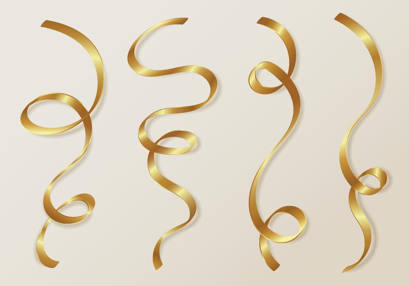 Set of golden curly ribbon serpentine confetti isolated on white background vector