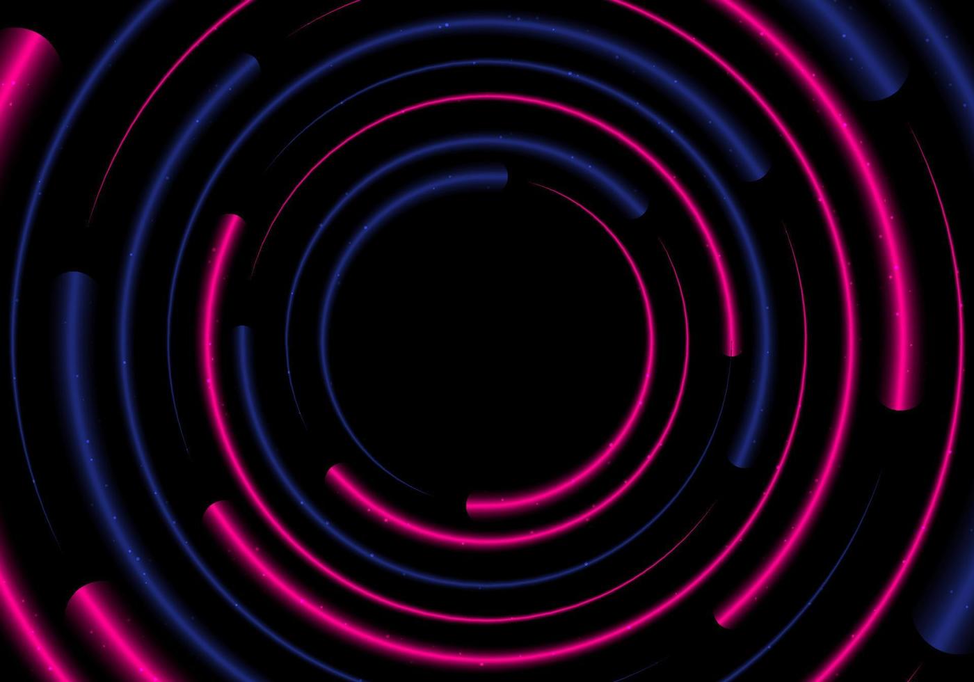 Abstract blue and pink glowing neon lighting effect circles radius pattern on black background vector