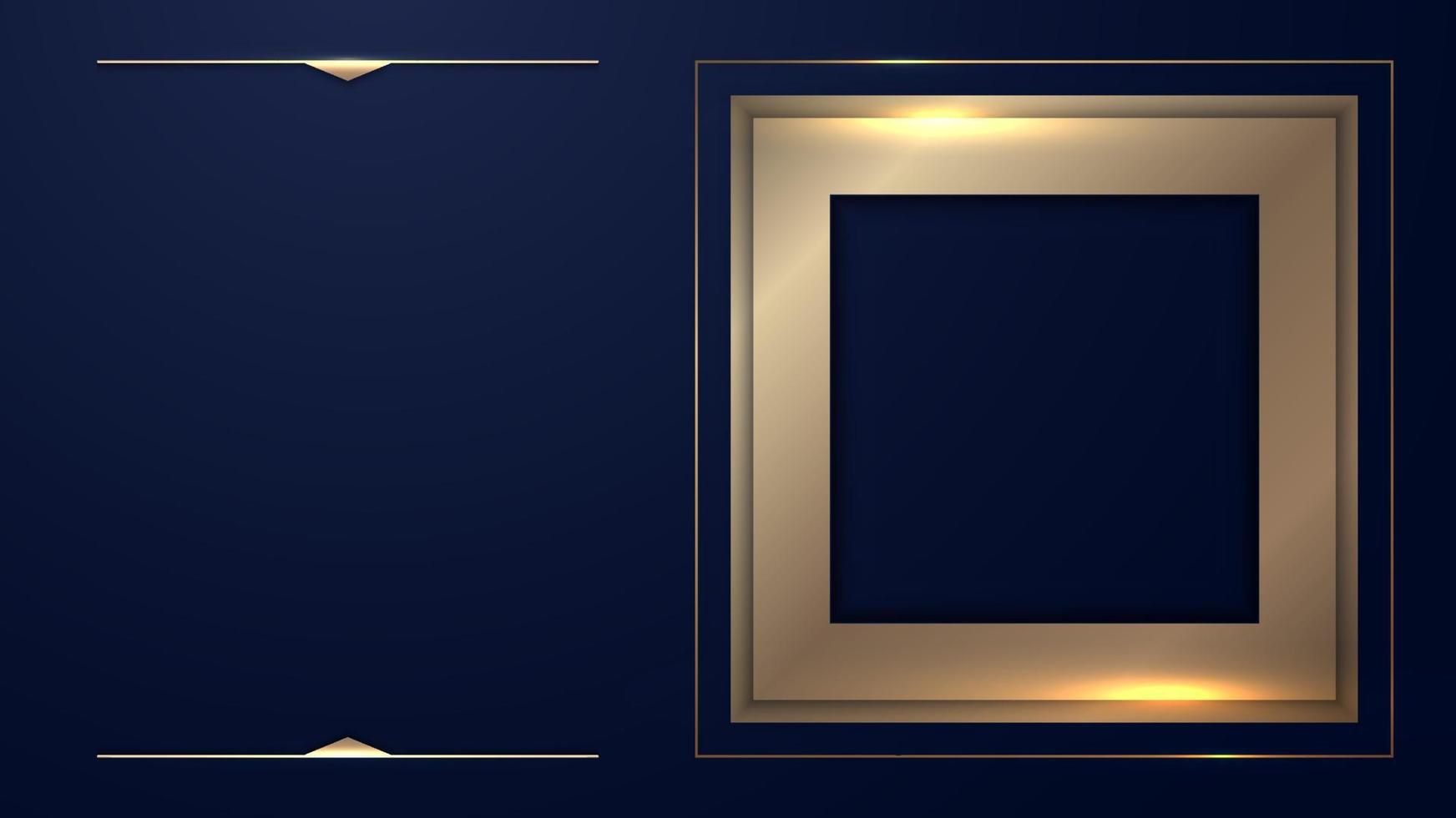 Abstract elegant golden square frame on blue background with space for your text luxury style vector