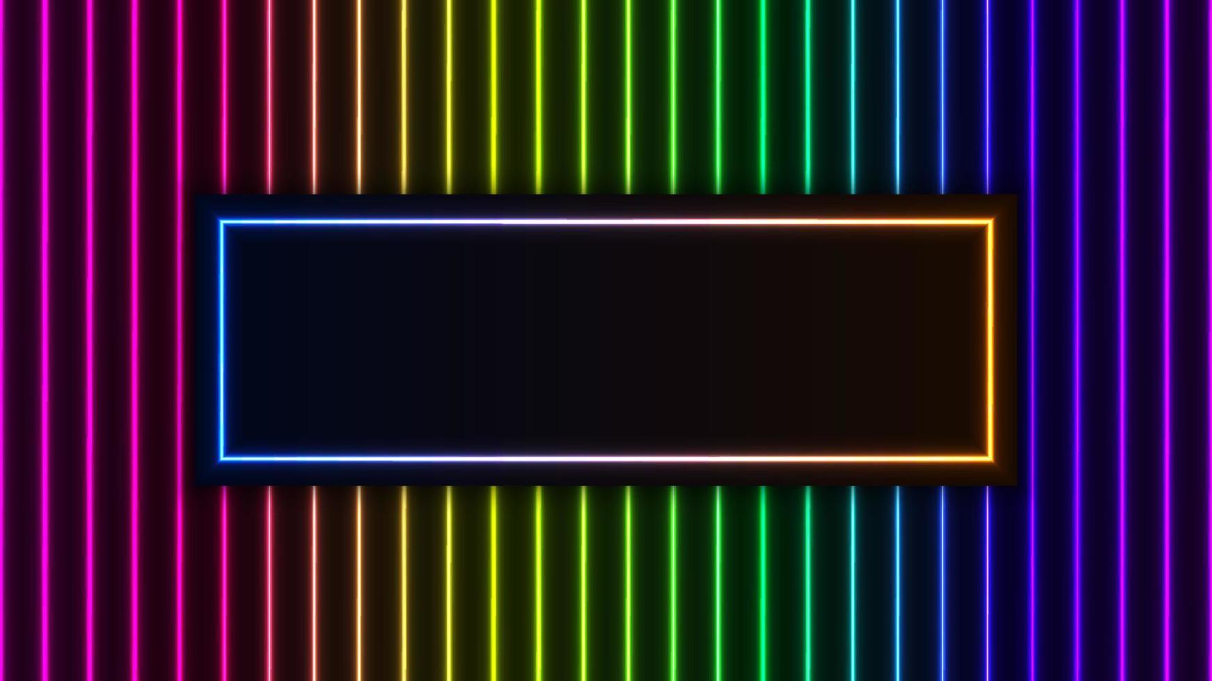 Neon tube glowing lighting rainbow pattern frame background retro style vector