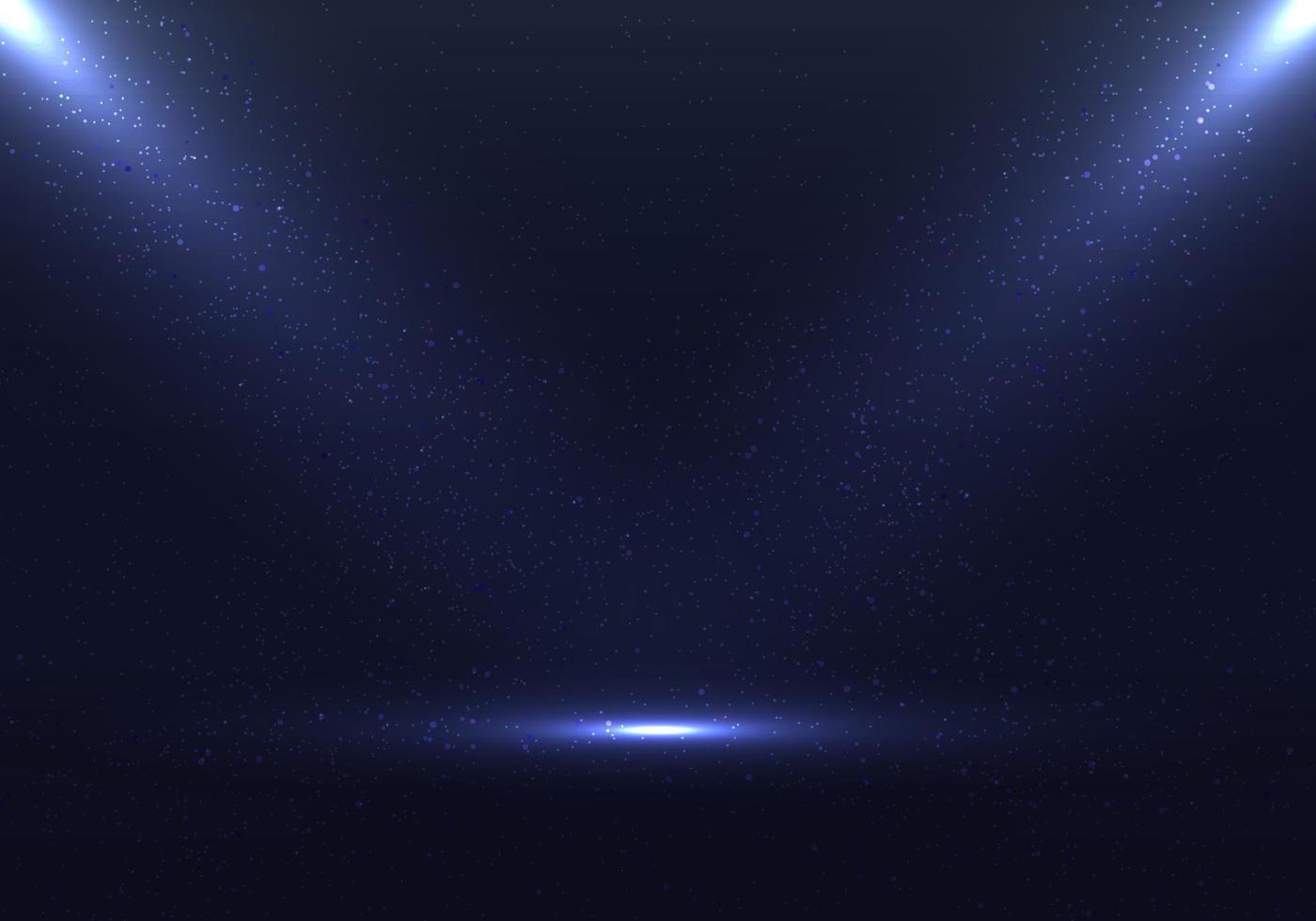 Empty stage blue scene background with spotlights and dust particles effect vector