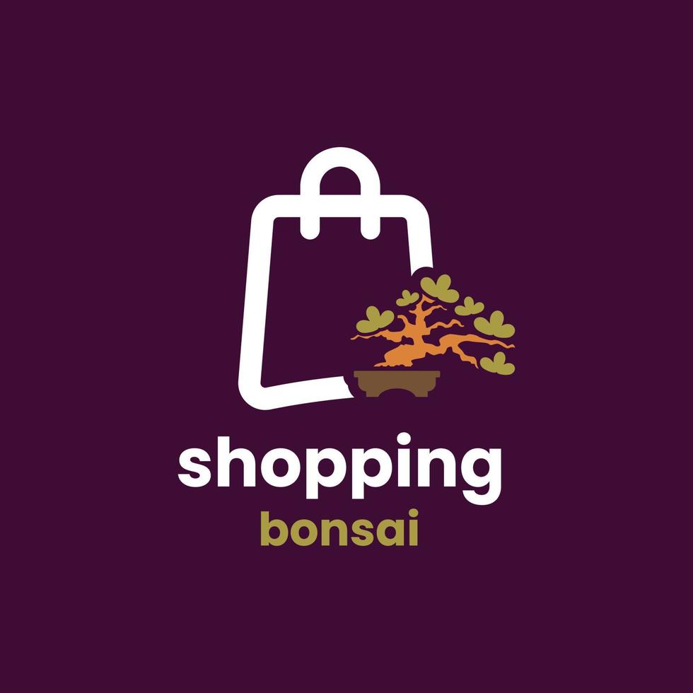 logotipo de bonsái de compras vector