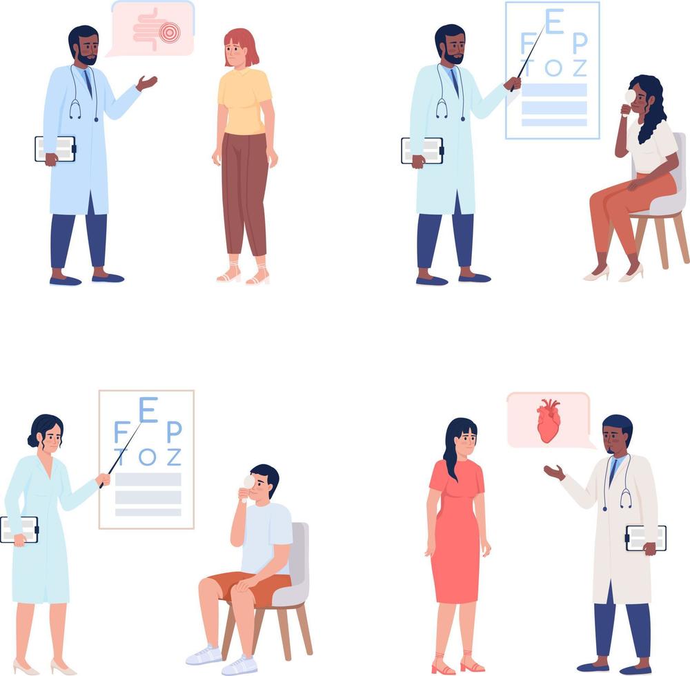 Doctor consultation semi flat color vector characters set