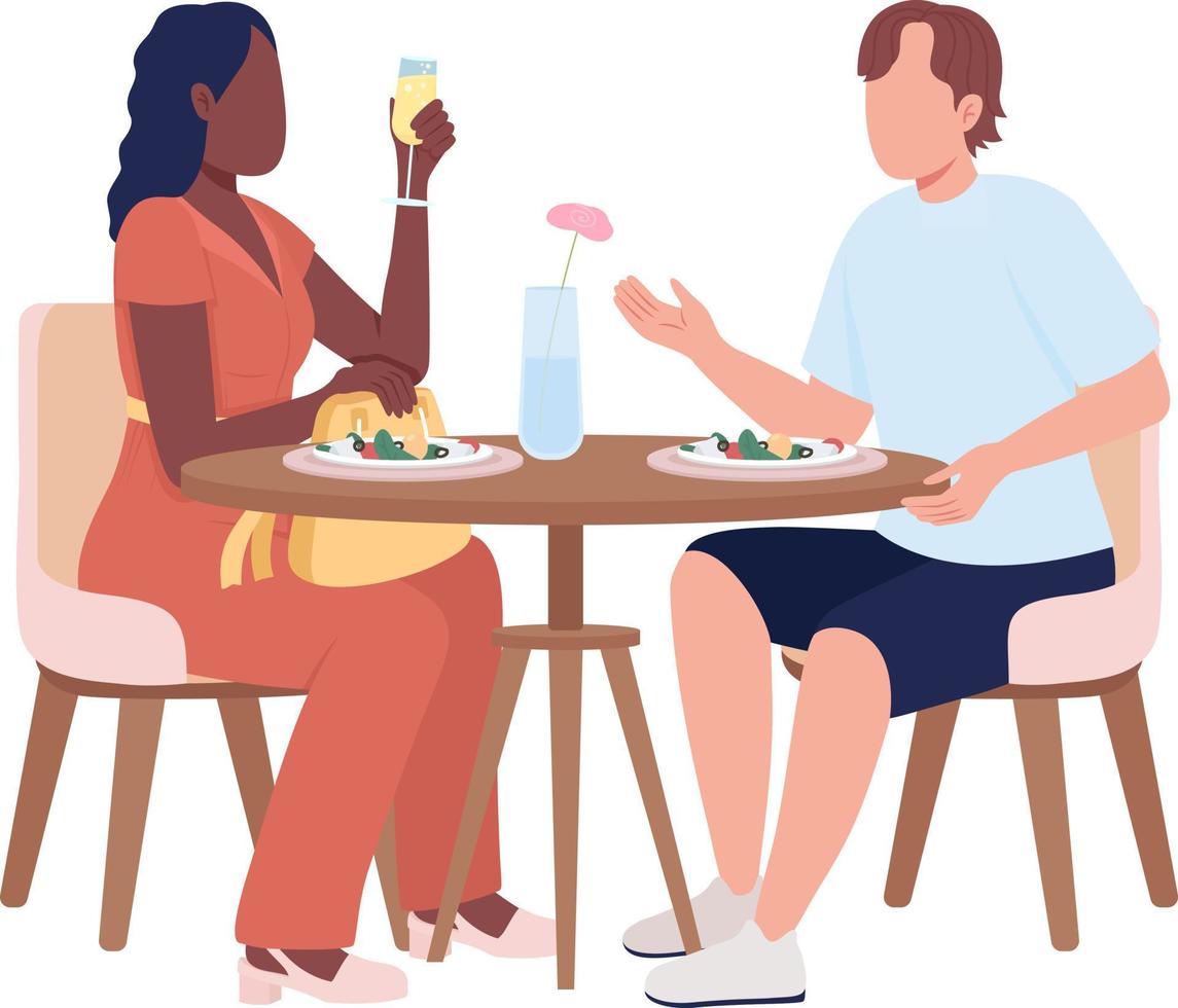 Guests sitting at table in restaurant semi flat color vector characters