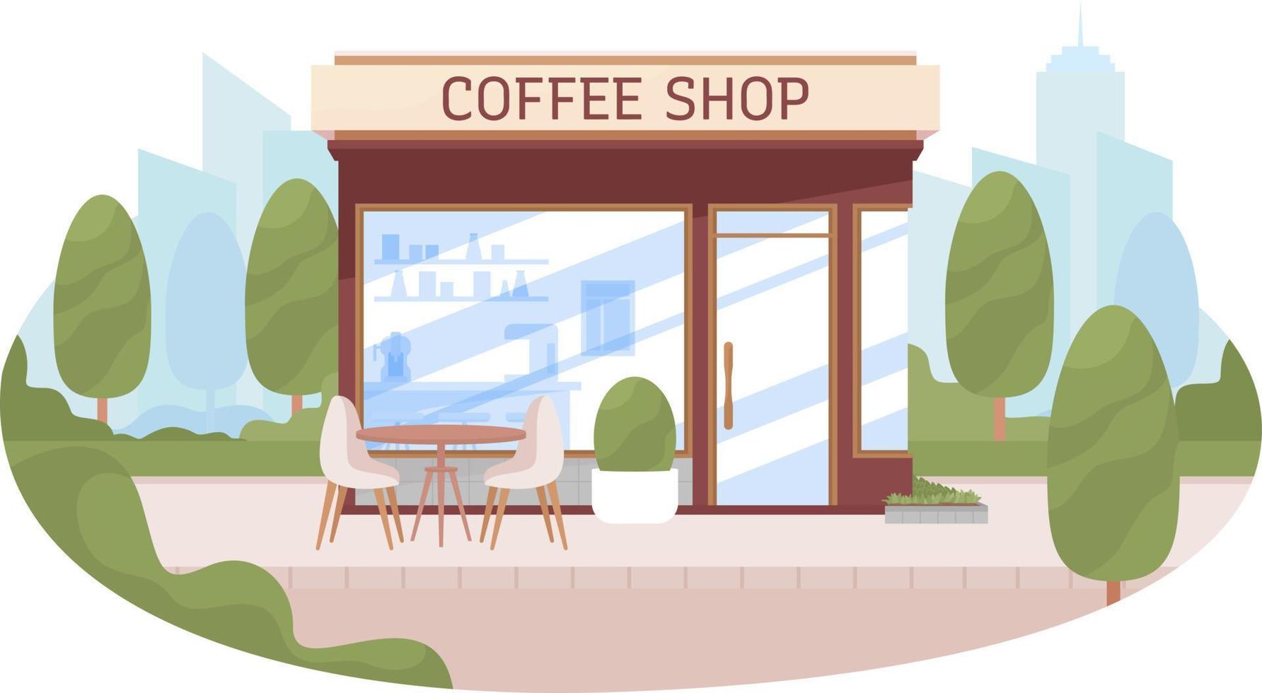 Coffee shop kiosk with empty table 2D vector isolated illustration