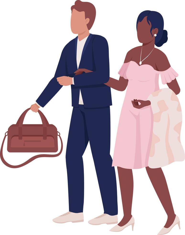 Elegant man and woman semi flat color vector characters