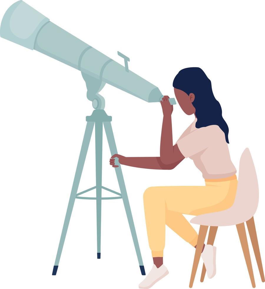 Scientist studying stars with telescope semi flat color vector character