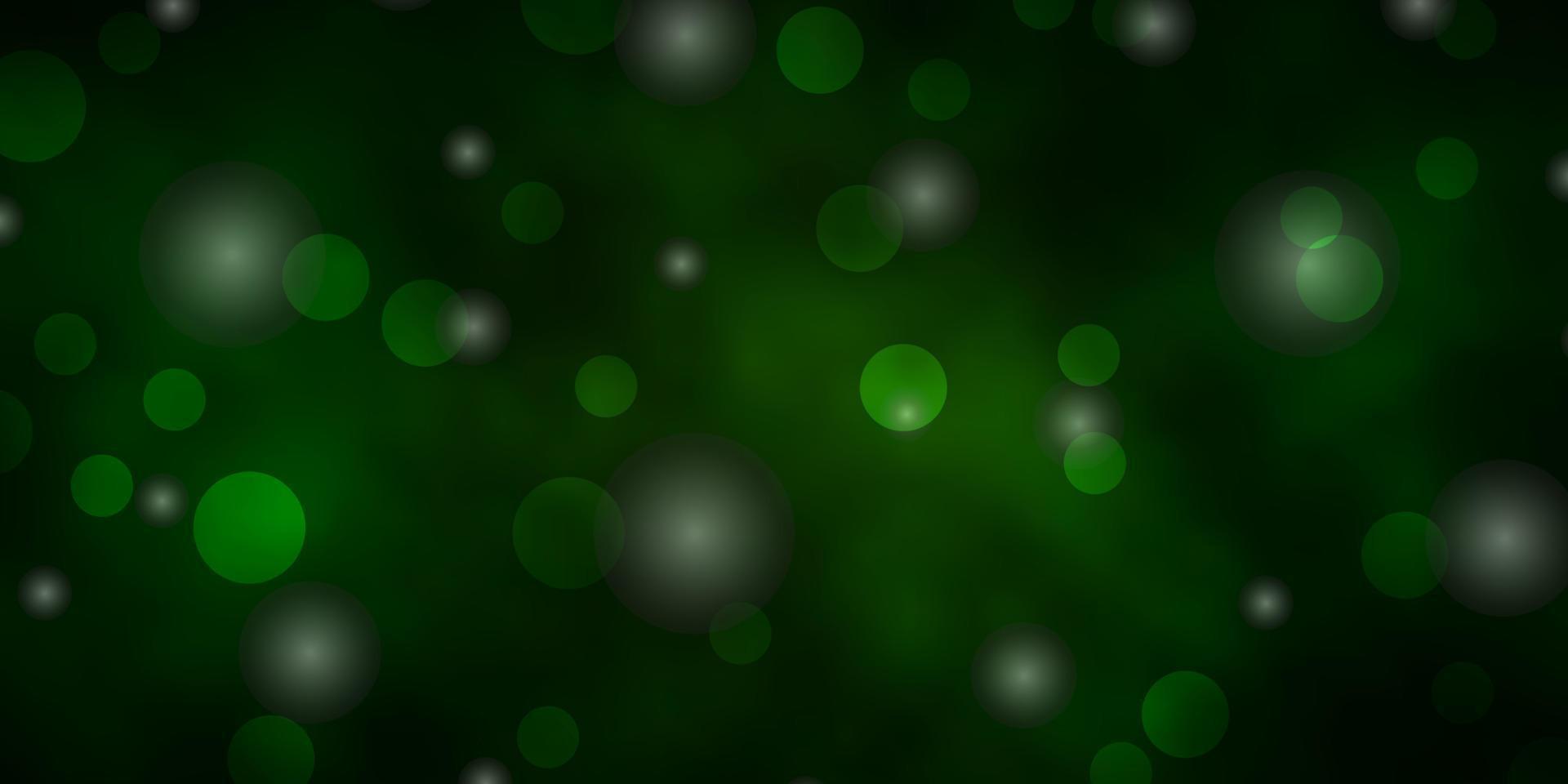 Dark Green vector layout with circles, stars.