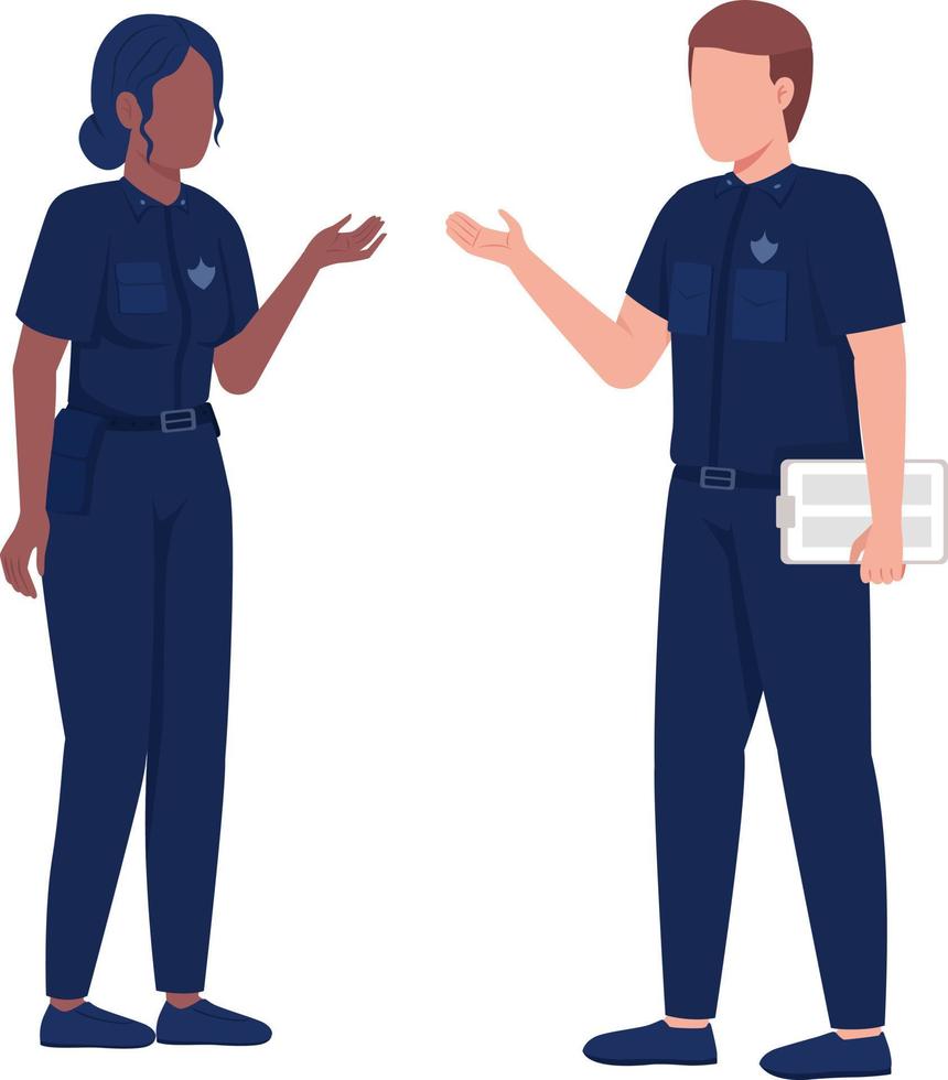 Man and woman in police uniform semi flat color vector characters set