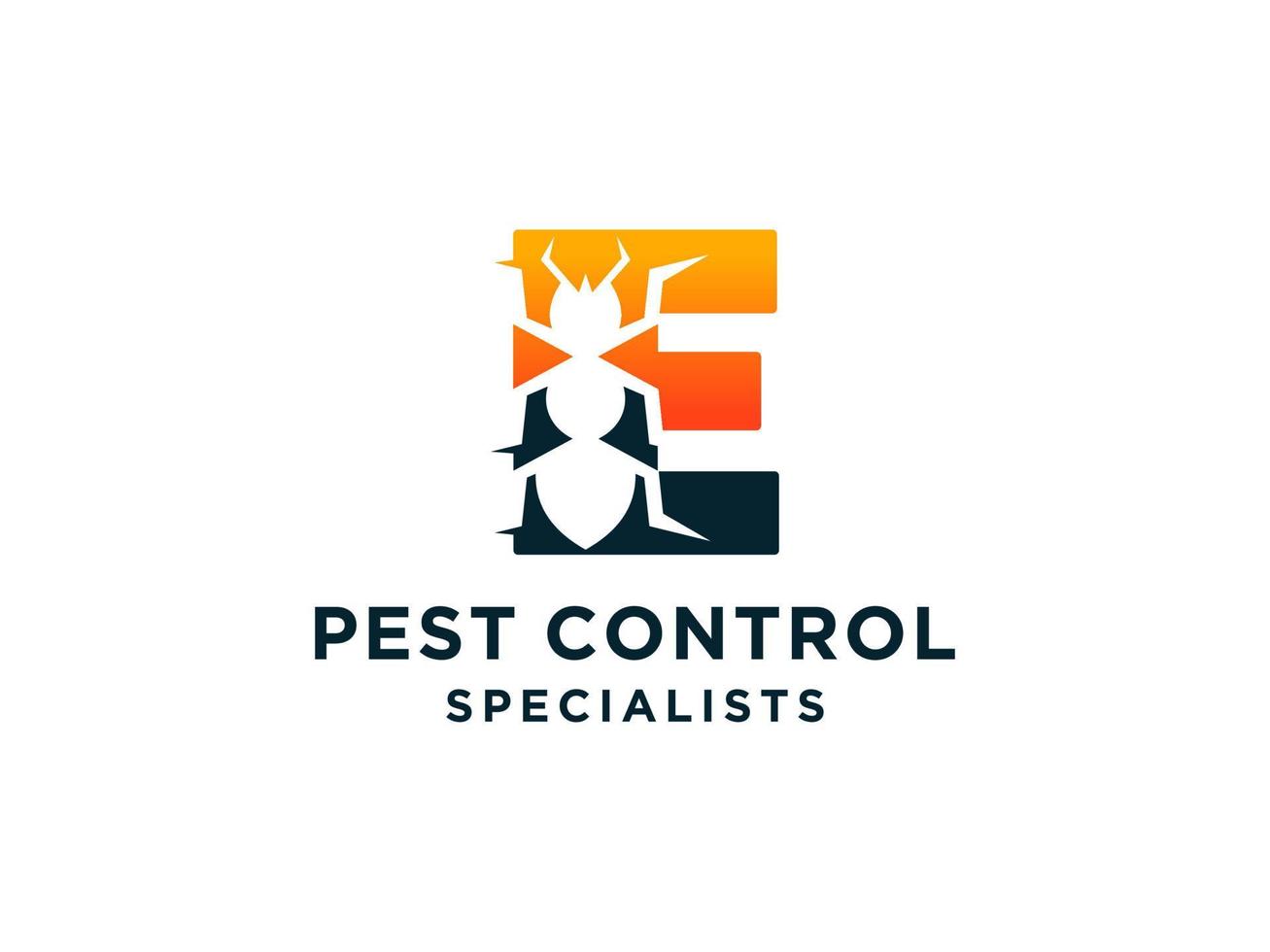 Letter Initial E Pest Control Logo Design with Insect Silhouette Shape Combination. vector