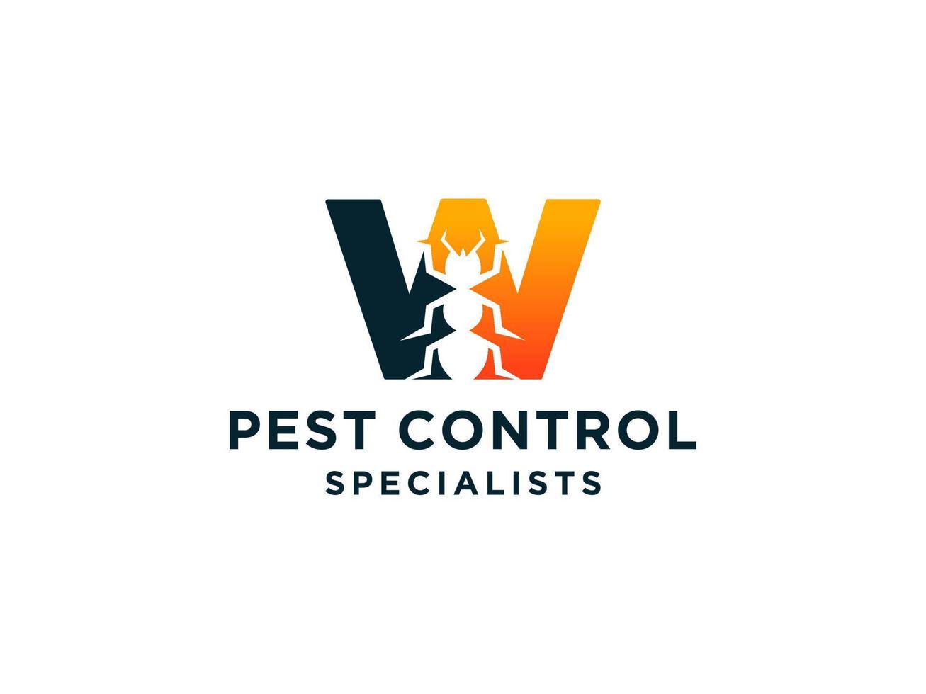 Letter Initial W Pest Control Logo Design with Insect Silhouette Shape Combination. vector