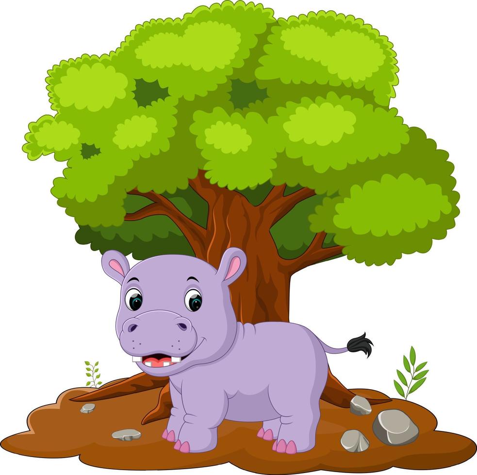 Cartoon hippos in the jungle vector