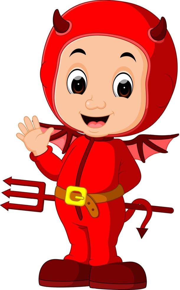 cute devil kids cartoon vector