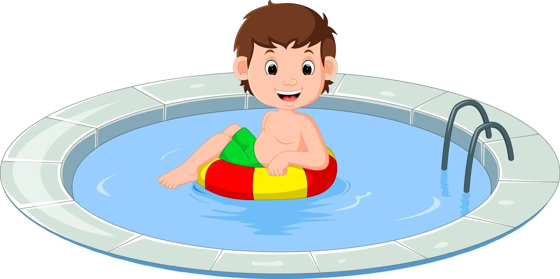 cute little kids swimming with inflatable circle cartoon vector