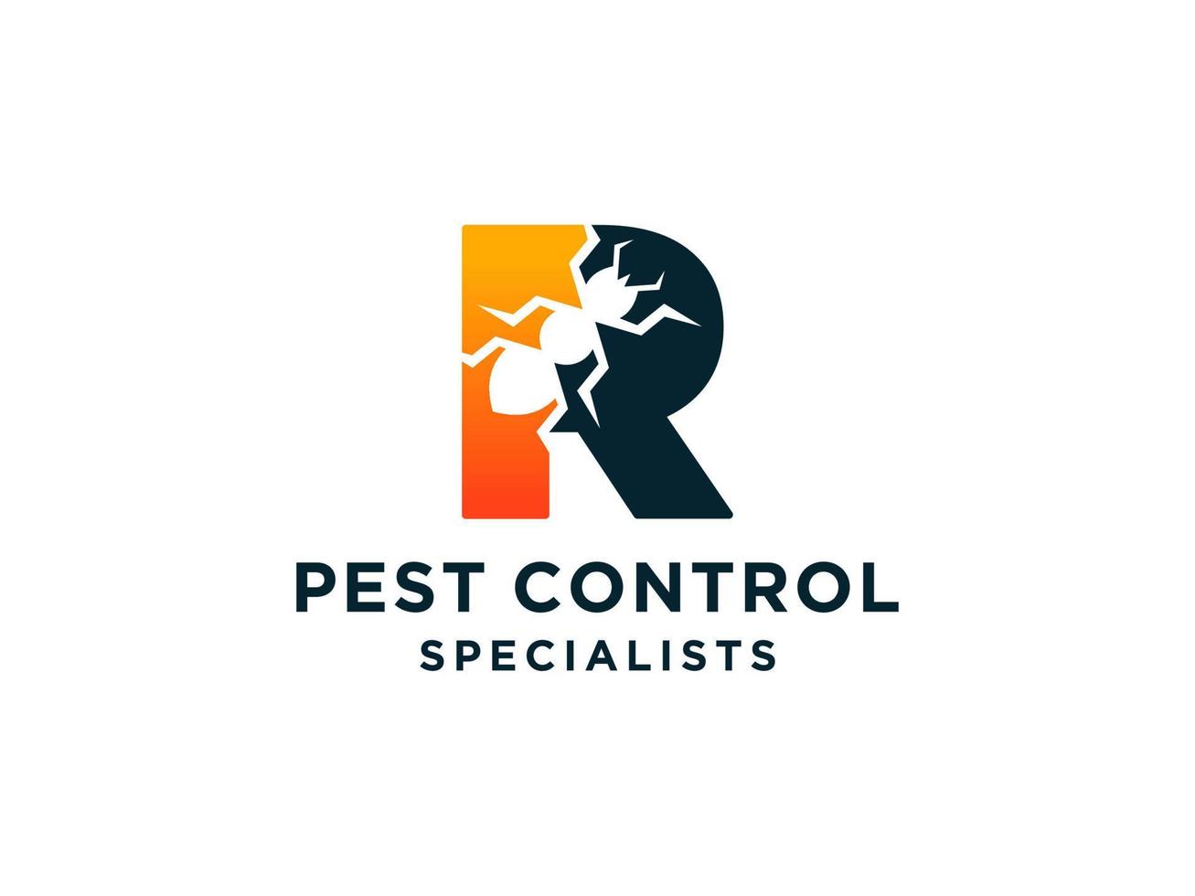 Letter Initial R Pest Control Logo Design with Insect Silhouette Shape Combination. vector