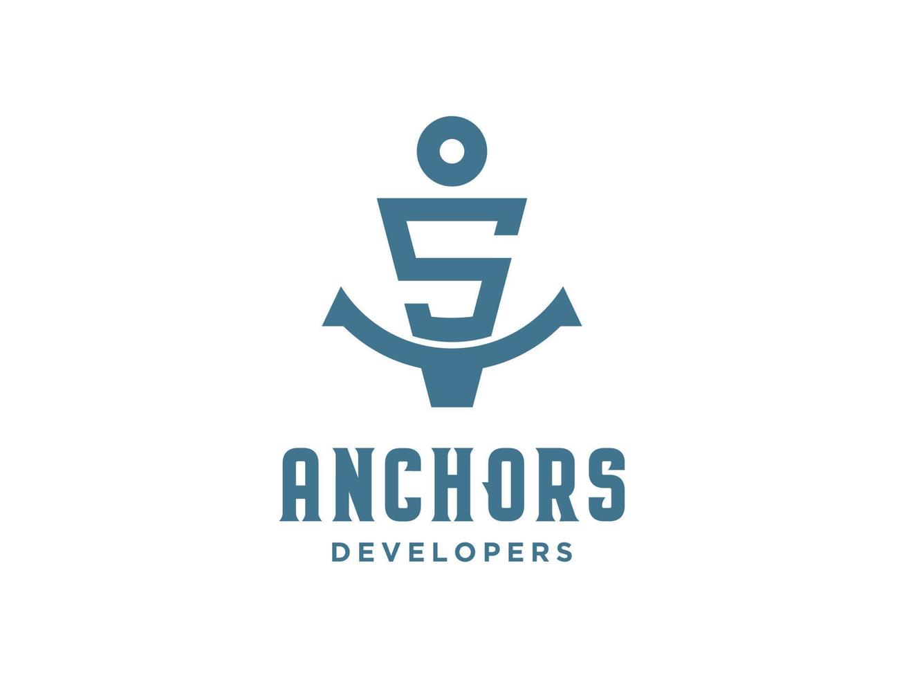 Logo Design S anchor artistic alphabet for boat ship navy nautical transport vector