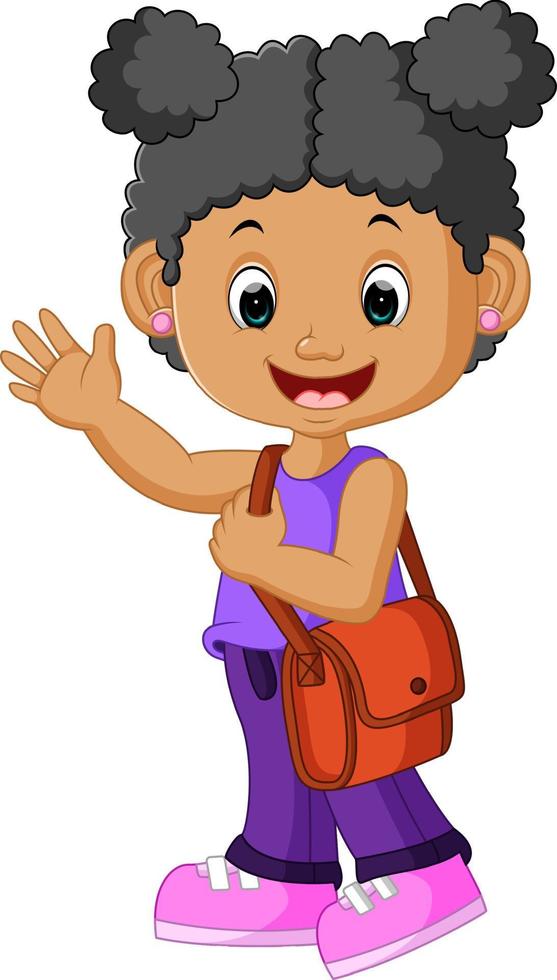 niña de la escuela de dibujos animados caminando vector