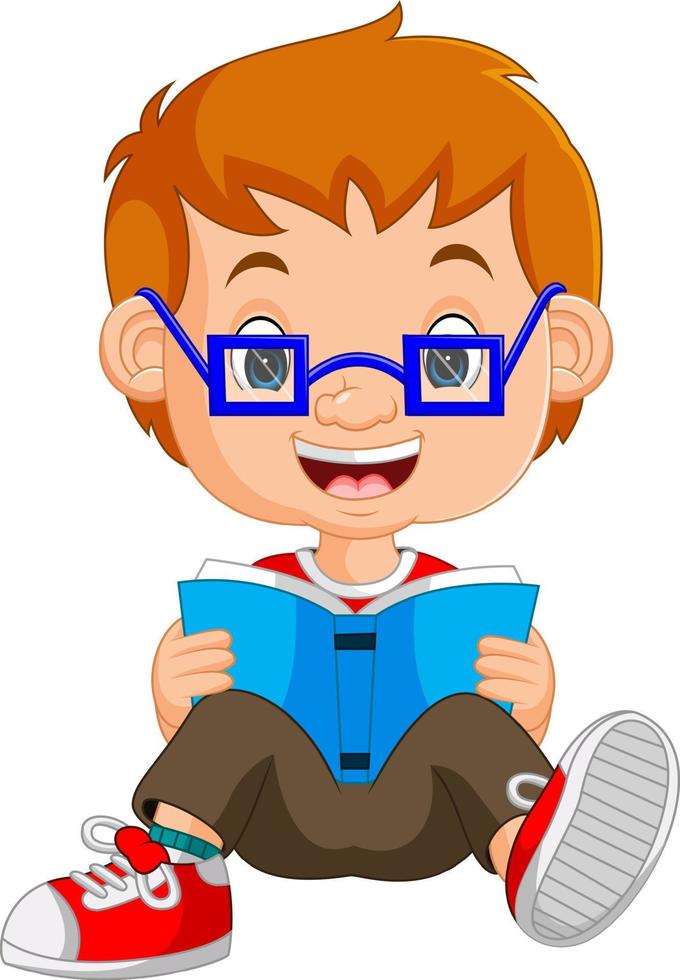 kids boy reading book cartoon vector