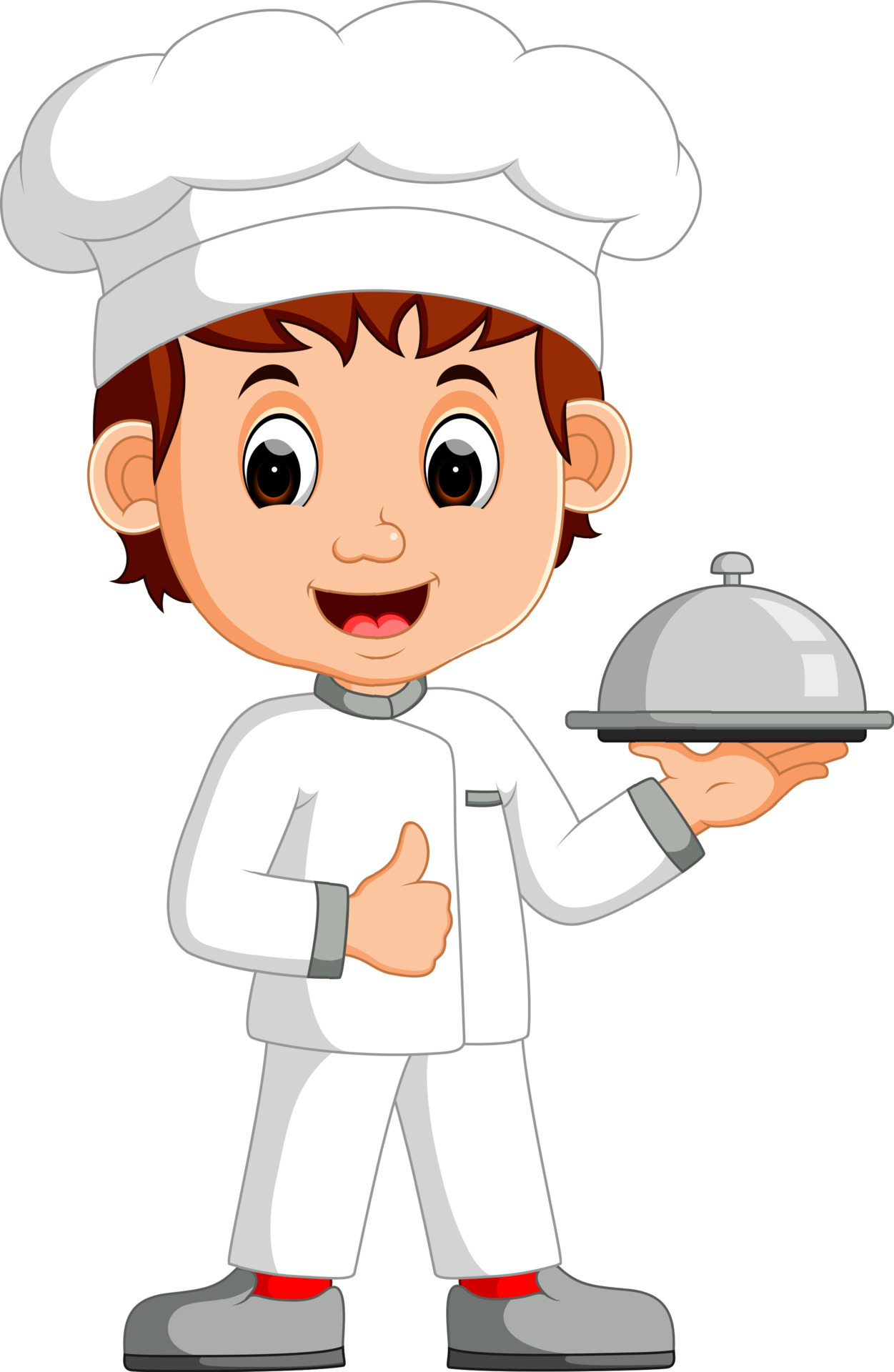Cartoon funny chef holding a silver platter 8021767 Vector Art at Vecteezy
