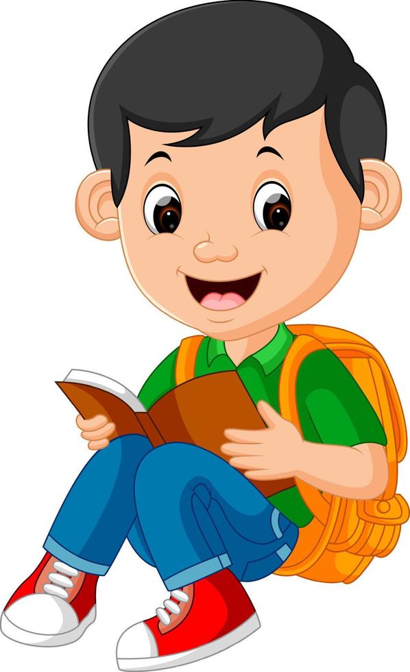 kids boy reading book vector