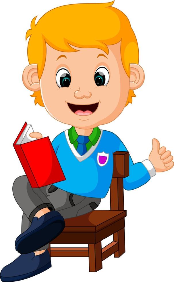 kids boy reading book vector