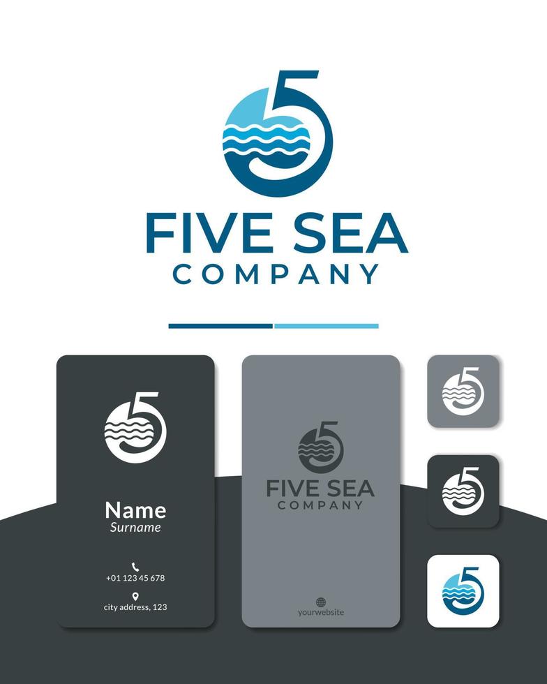 vector de diseño de logotipo de cinco océanos, número, mar, agua,